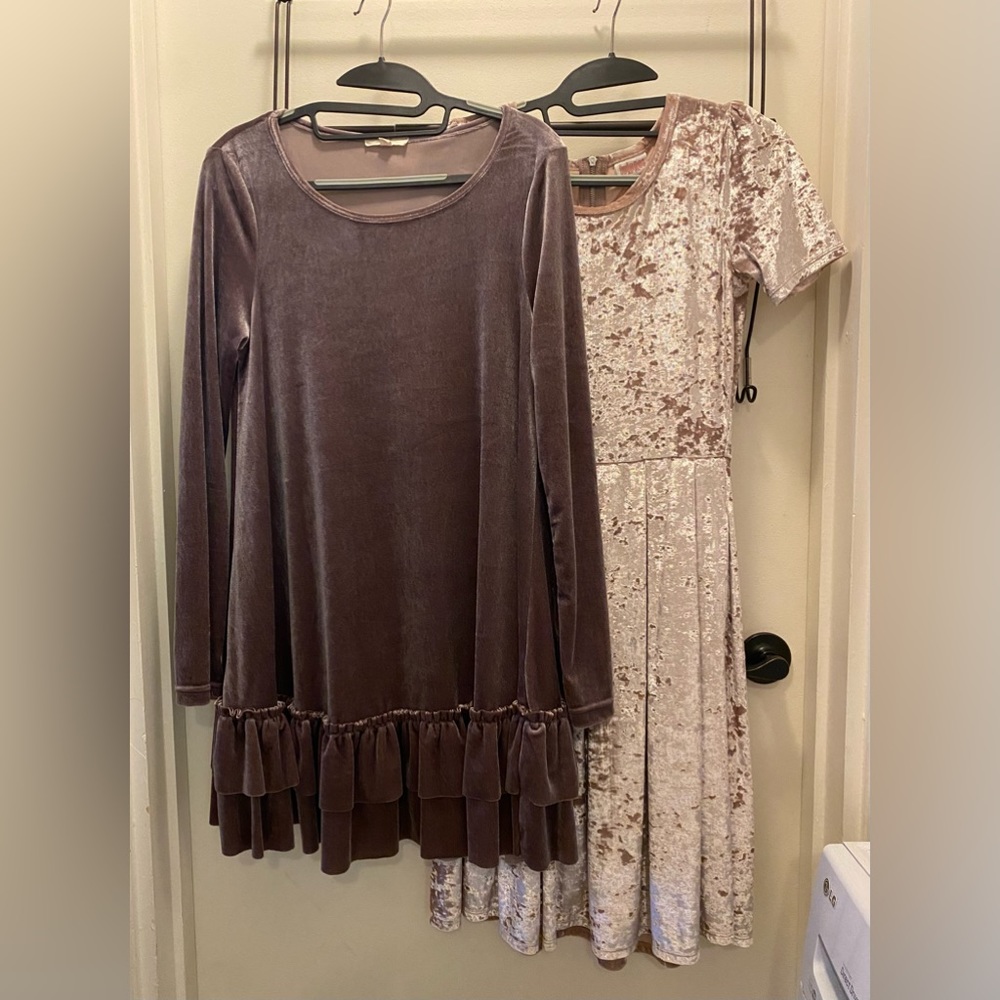 Velvet Dress Long Sleeve Ruffle Tunic Lularoe Elegant Amelia Mauve Purple Spring